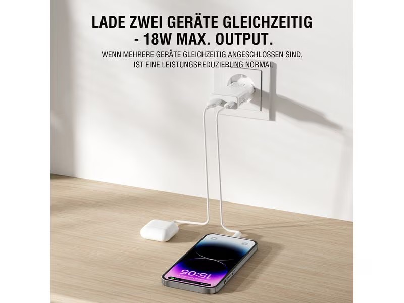 (20W) Slim USB C / USB A GaN Ladegerät Netzteil Power Delivery Plug (4S541122) - Weiss