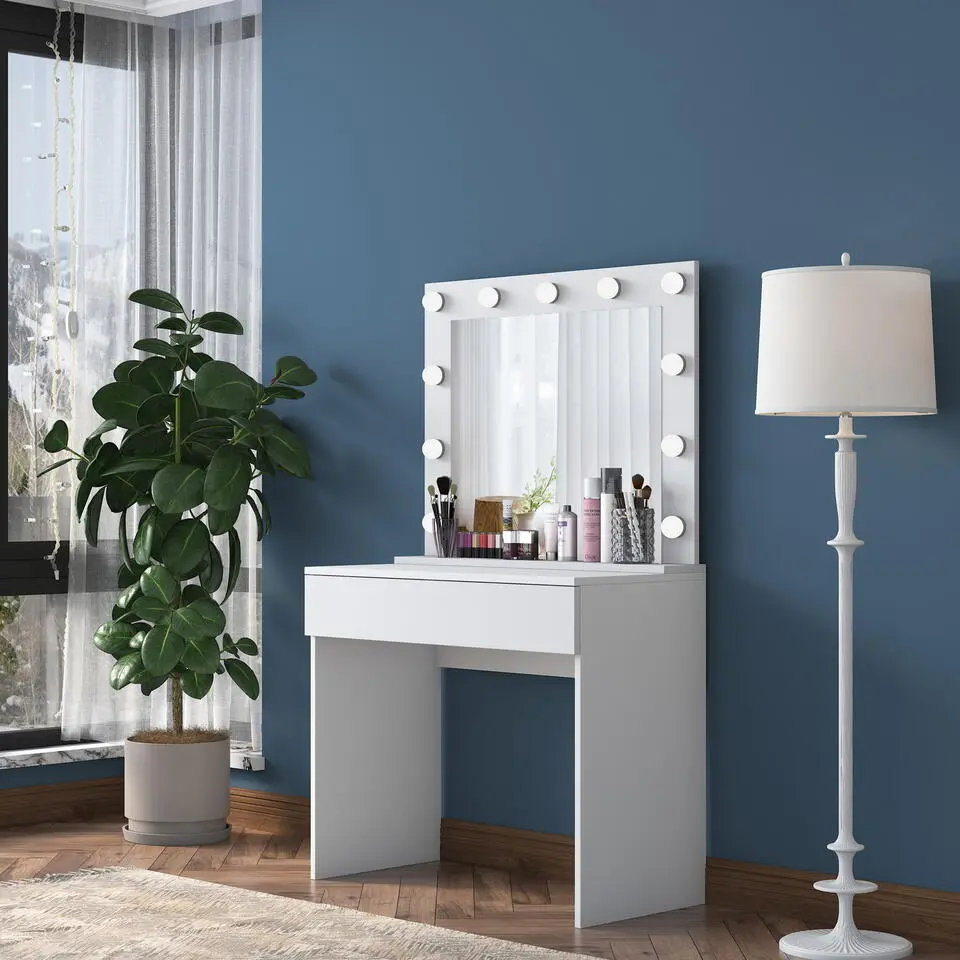 Make-up Tafel Wit - 90cm - Incl. Spiegel - Bengisu