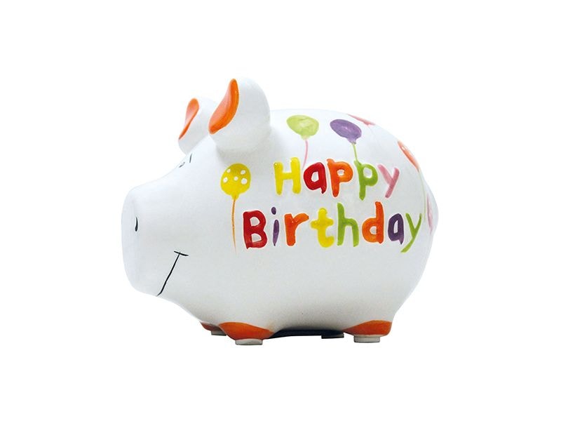 G. Wurm Spardose Happy Birthday 12.5 x 9 x 9 cm Sparkasse zum Aufbewahren von Geld