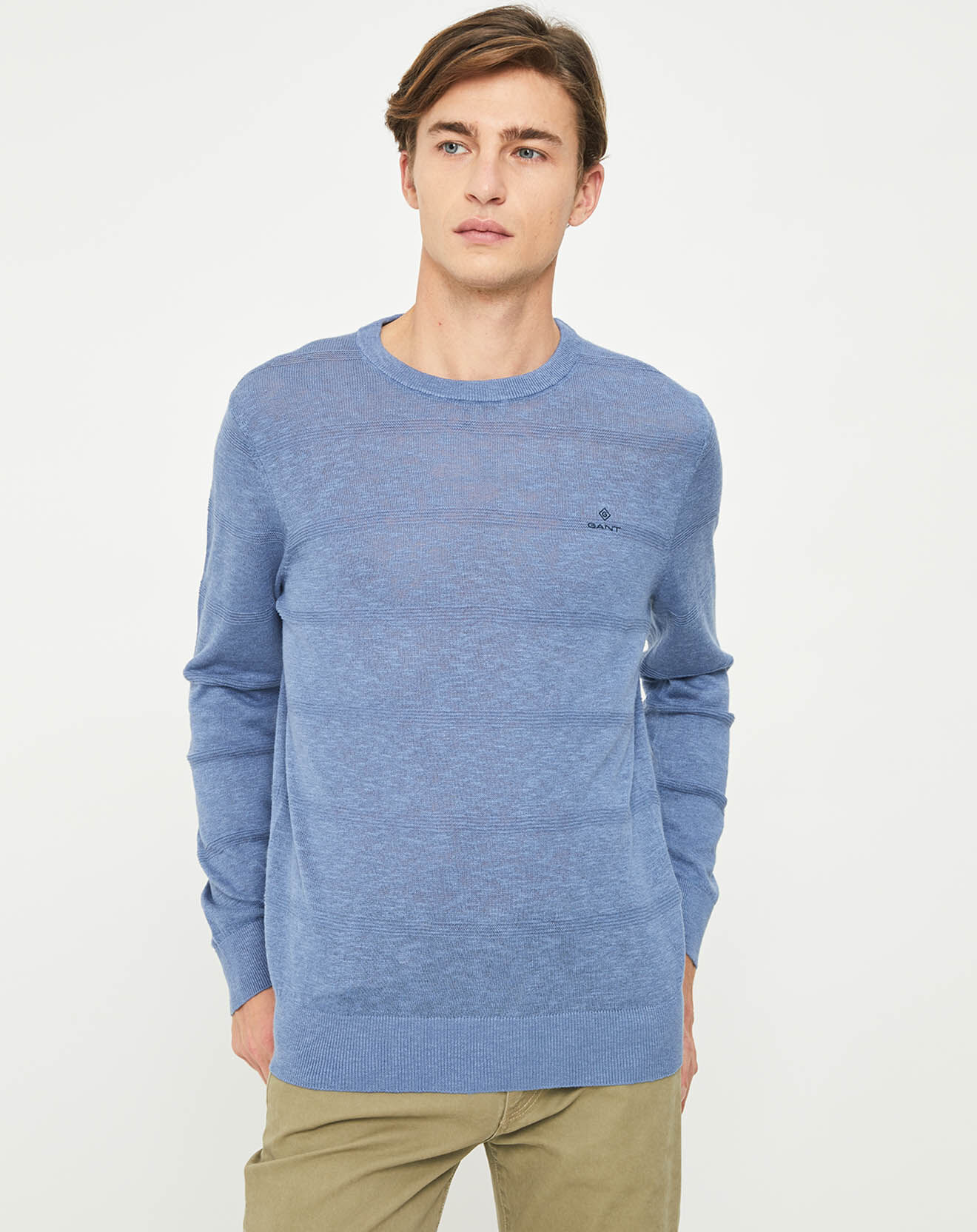 Gant Pull fin en Lin mélangé Slub bleu