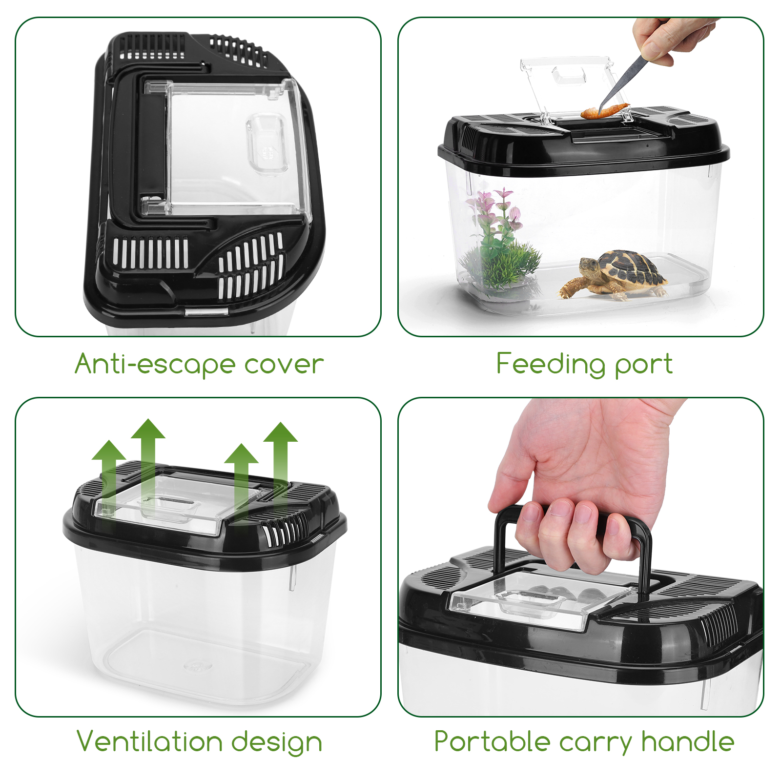 Caixa de alimentação Nobleza para répteis e anfíbios, terrário de plástico transparente, com design de ventilação e prevenção de fugas, tamanho M (22,4*15,3*15,3cm)