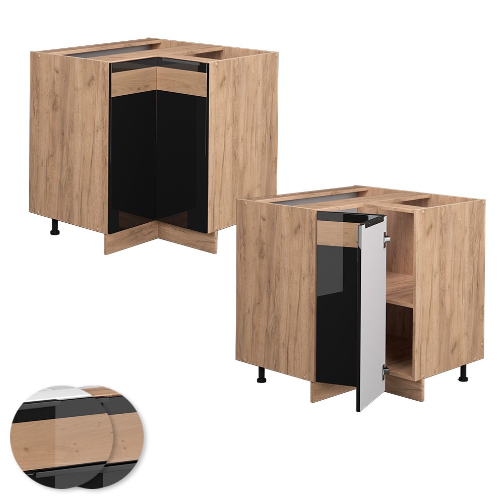 Vicco Eckunterschrank Küchenschrank Küchenmöbel Fame-Line Eiche Schwarz 81 cm modern Hochglanz