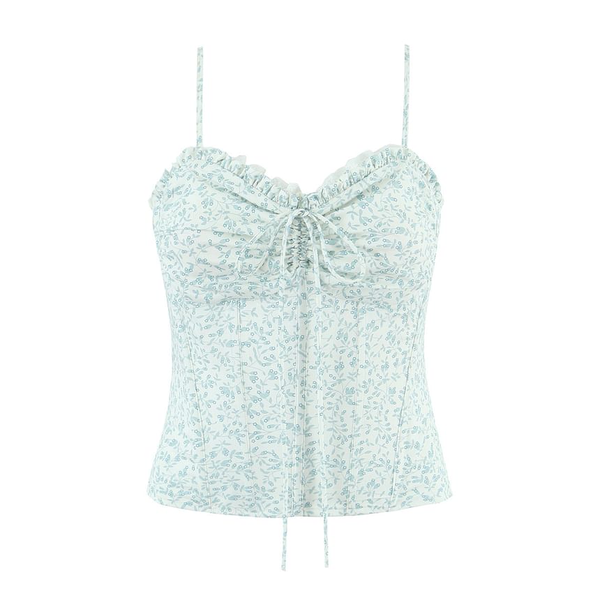 Trisica - V-hals geplooide bloemenprint met strikaccent en slim-fit crop top