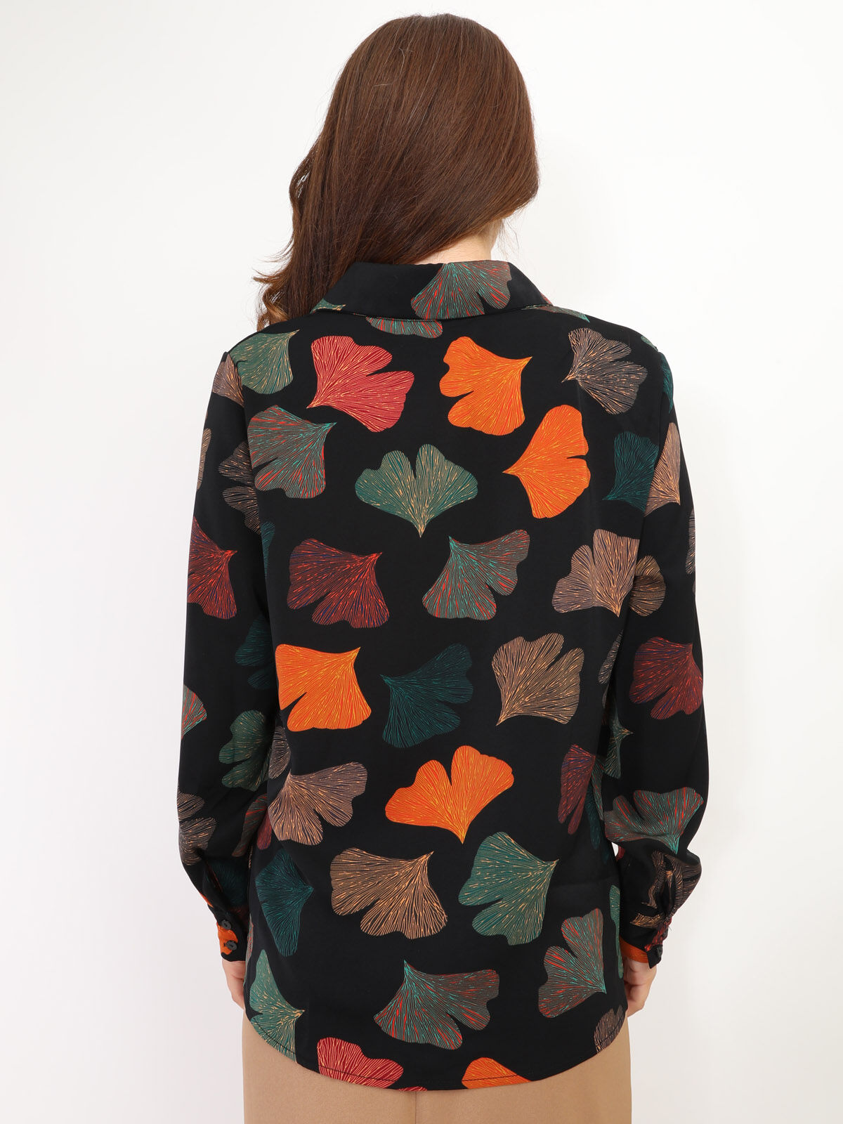 Chemise fluide à motif automnal- Noir