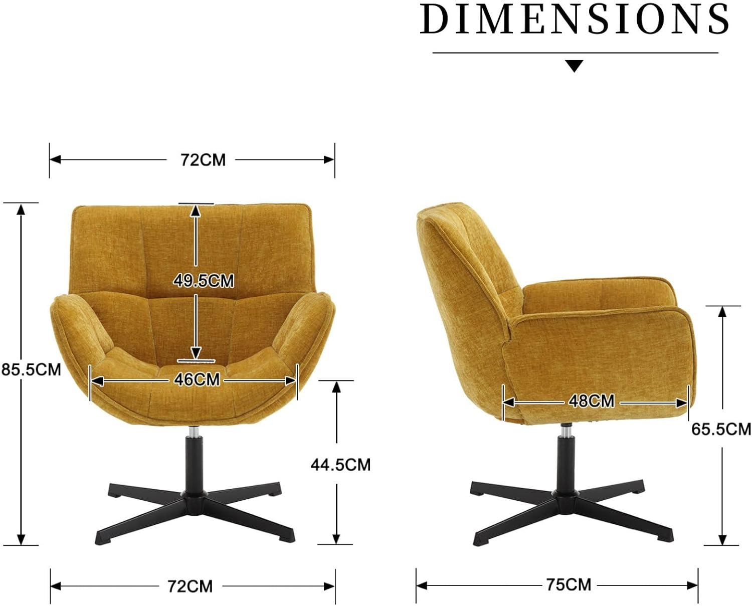 chairus Loungesessel Armlehnstuhl Sessel für Wohnzimmer Drehbarer Ohrensessel aus Chenille Polsterstuhl Akzentsessel mit Metallbeinen Schlafzimmer (Gelb)