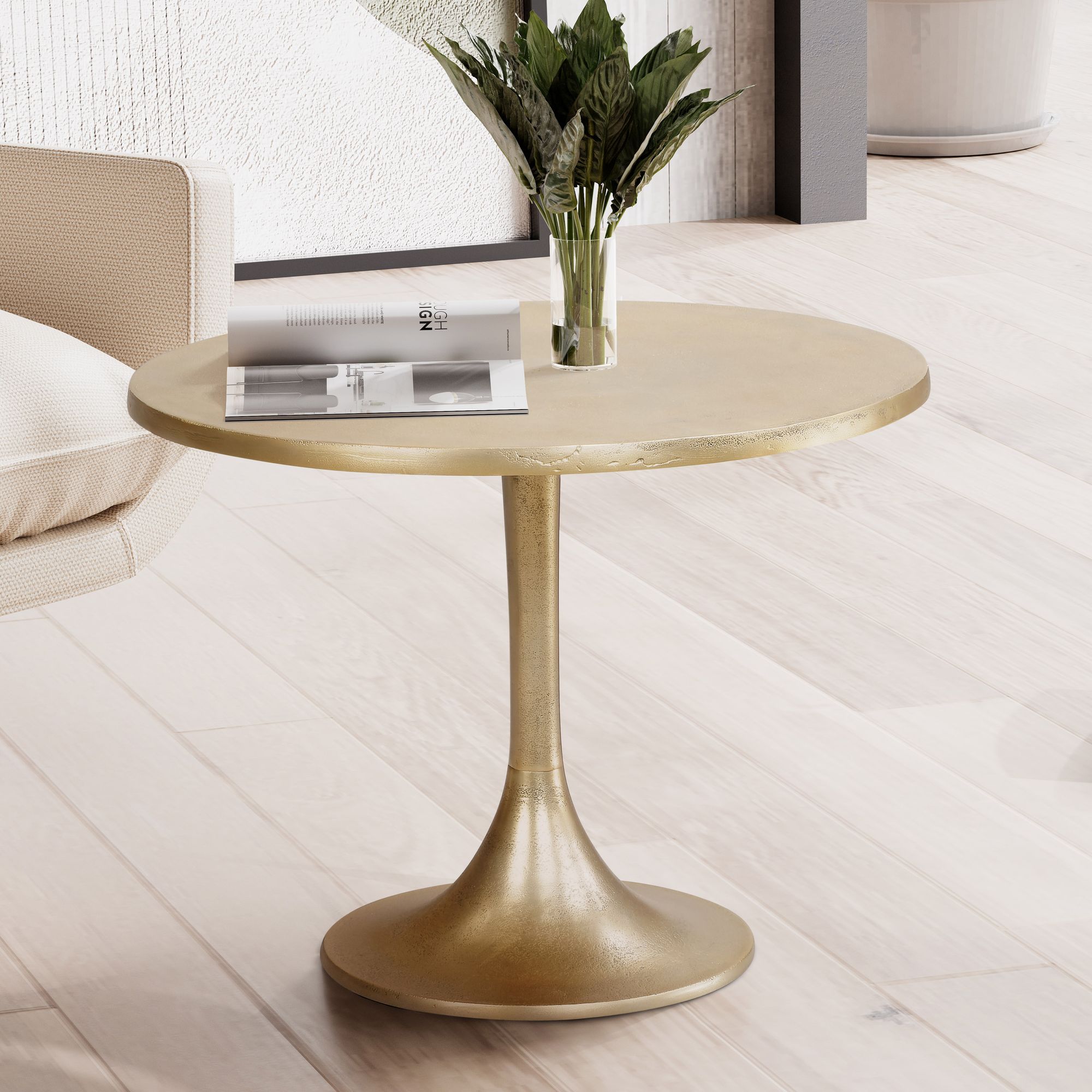 Couchtisch FineBuy Sofatisch Metall Gold Ø 60 cm Tisch Wohnzimmertisch Rund