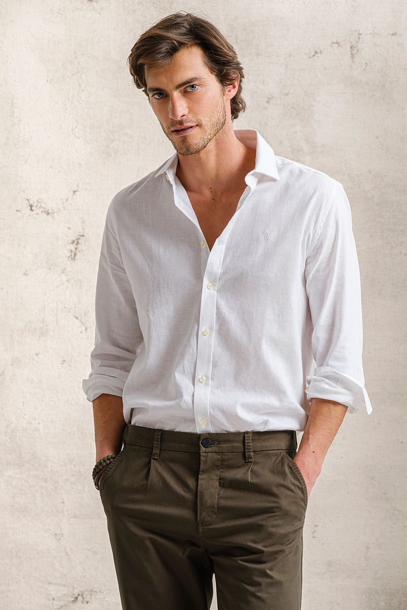 CAMISA BÁSICA EM ALGODÃO E LINHO
