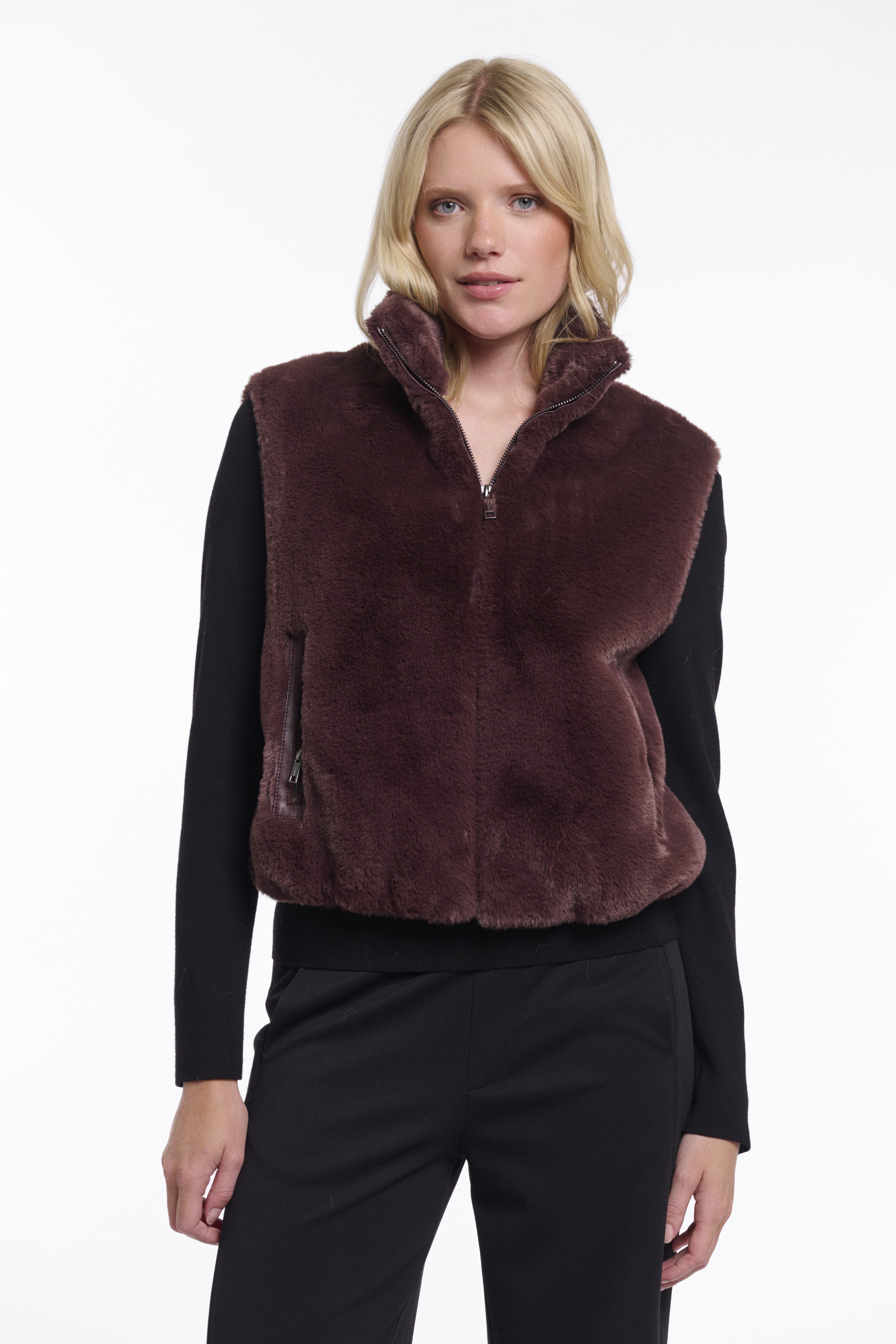 Rino & Pelle - Nikki Short Faux Fur Waistcoat - Chocolate Bean