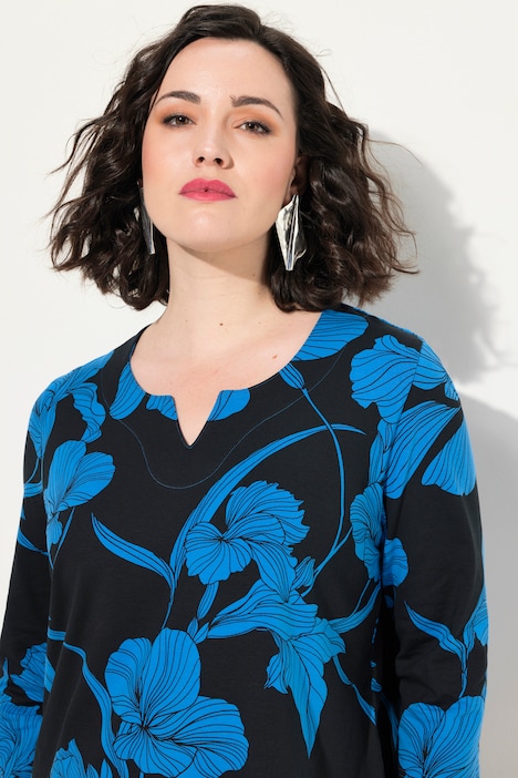 Shirt, Blüten, A-Linie, Tunika-Ausschnitt, 3/4-Arm