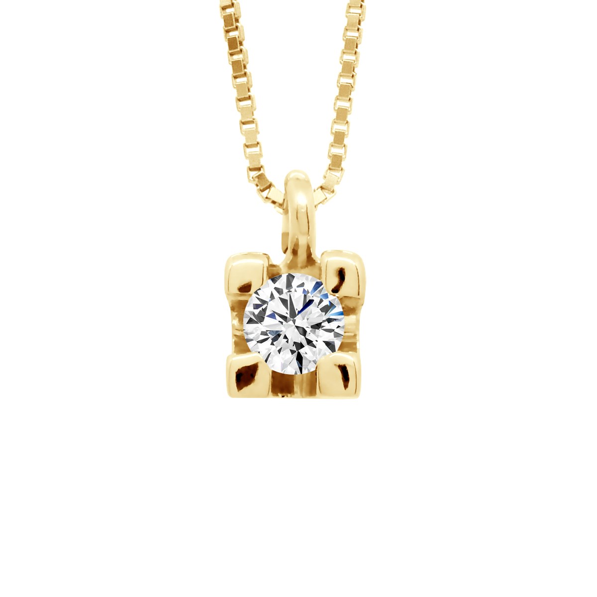 Collier Solitaire Diamant 0,10 Cts Or Jaune