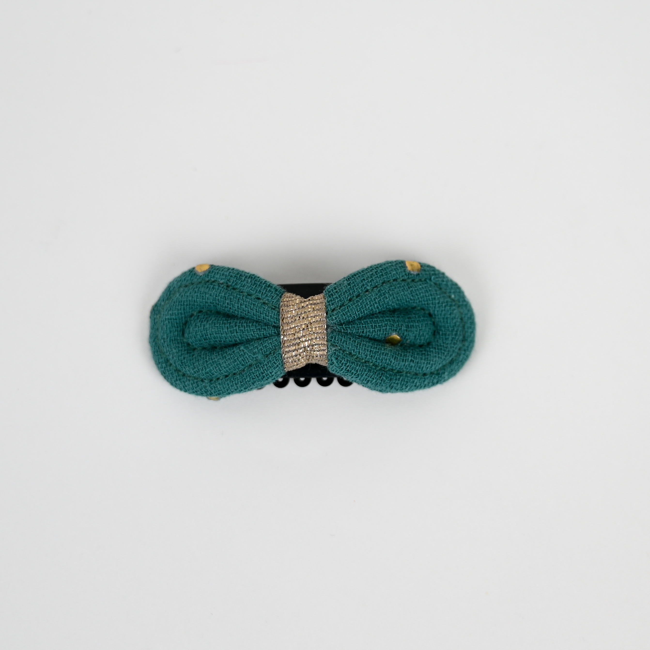 Barrette Noeud Anti-Glisse Gaze Pois Or Eucalyptus