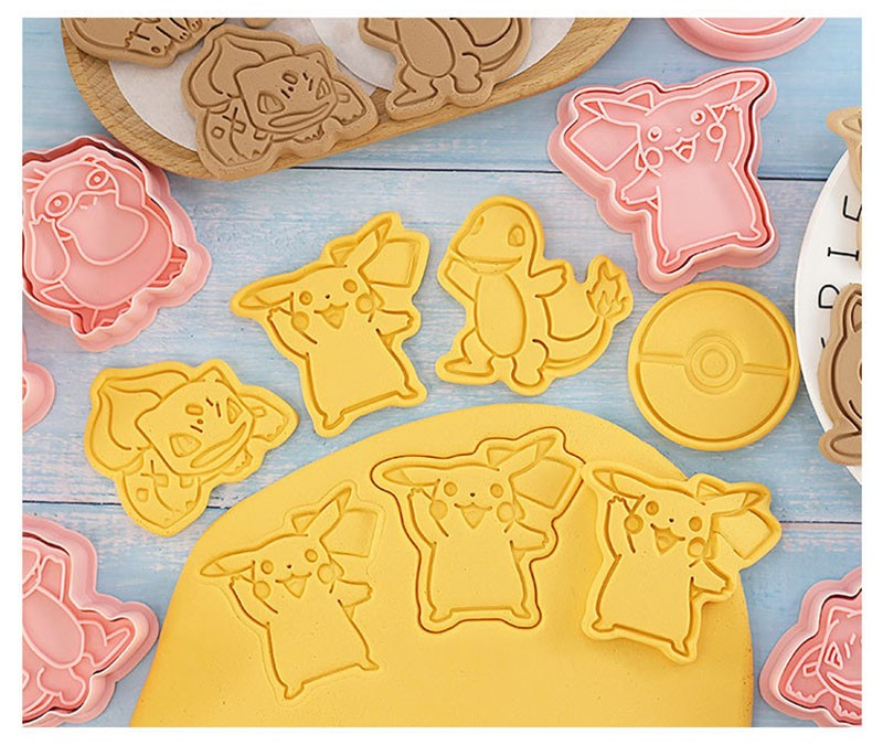 (8er Set) 2in1 Kunststoff Ausstechformen Keksausstecher mit Stempel - Pokémon 1