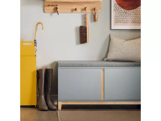 SoBuy Banc à Chaussures Banc de Rangement Meuble à Chaussures d'Entrée avec Siège Rembourré et 2 Portes, pour Couloir, Entrée, Chambre à Coucher – 90 x 34 x 47 cm, FSR117-HG
