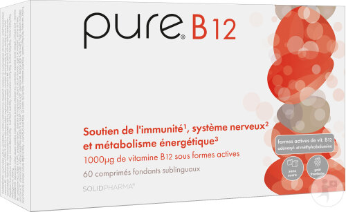 Pure B12 Complément Alimentaire Goût Framboise 60 Comprimés Fondants Sublinguales