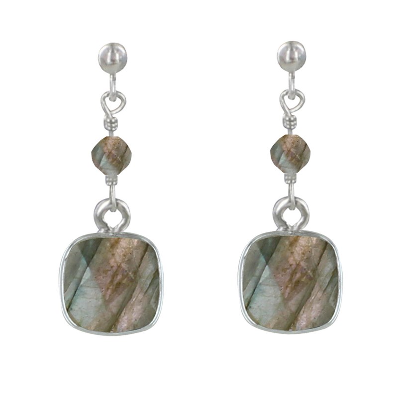 Boucles d'Oreilles Argent Perle et Pavé de Labradorite Facetté
