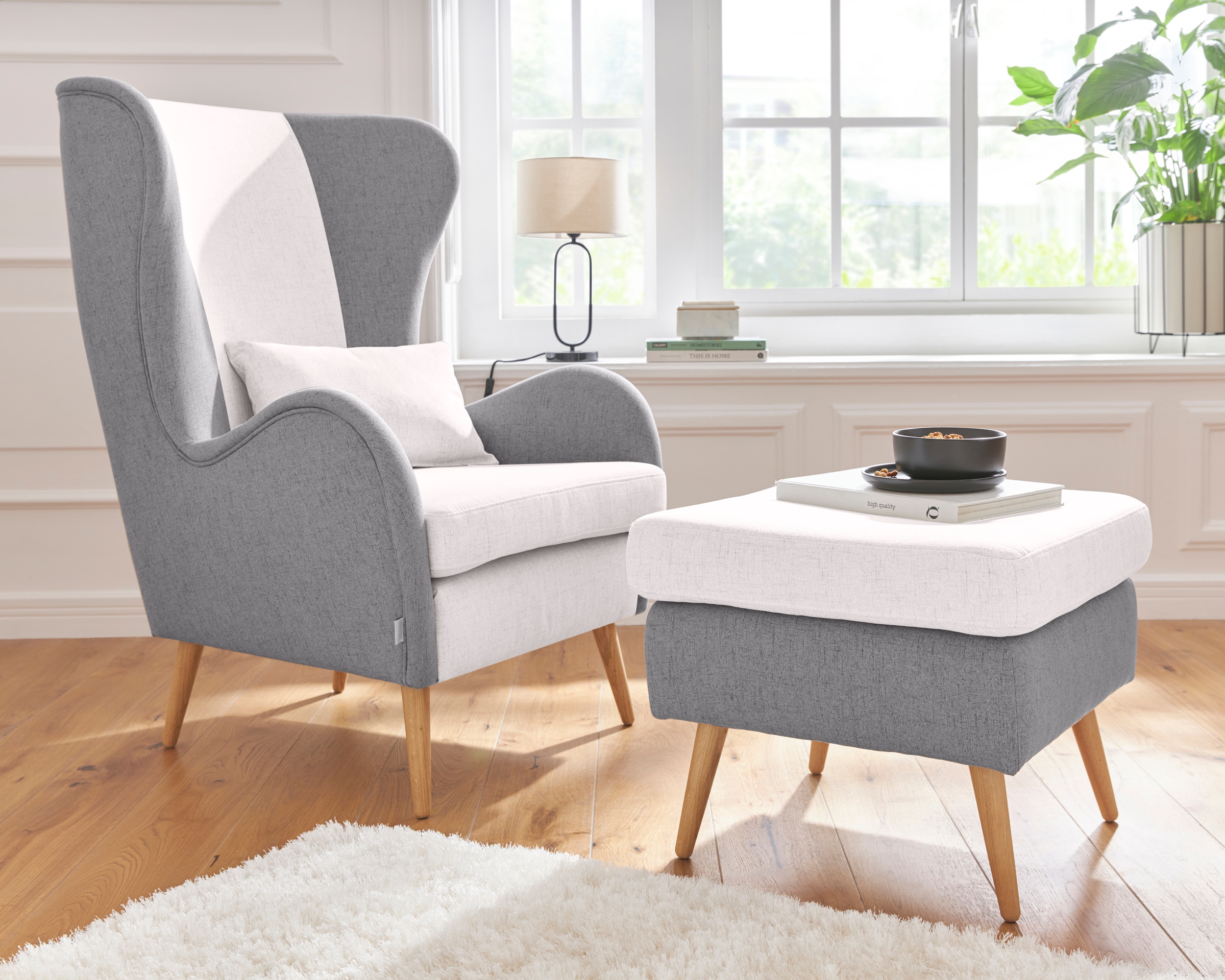 Home affaire Hocker »Salla« 2-farbig,  Bouclé oder Struktur fein, passend zum Sessel