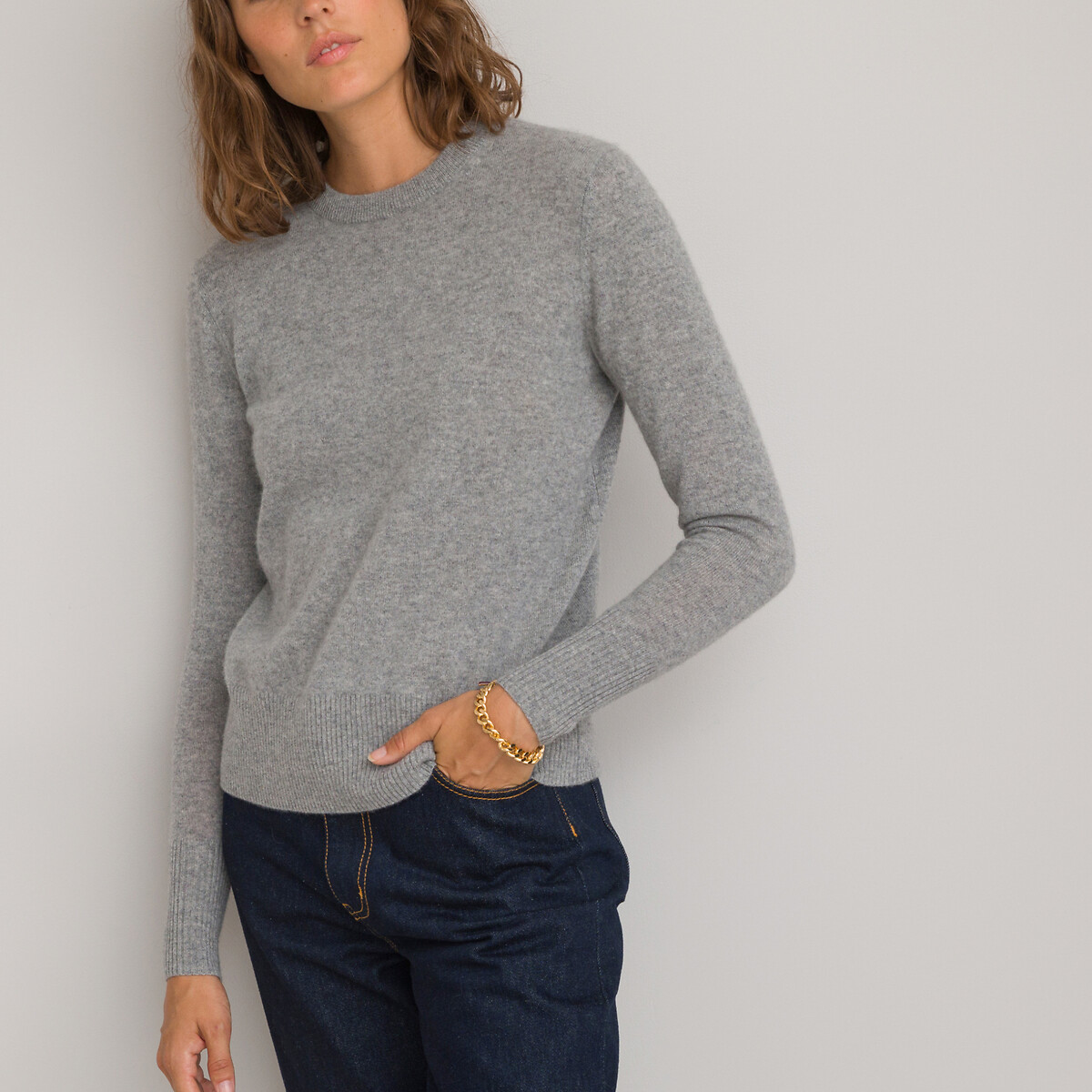 COLEÇÕES LA REDOUTE<br>Suéter de gola redonda em malha fina de cashmere