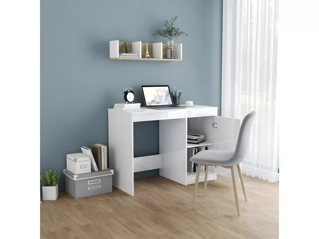 Bureau Blanc brillant 100x50x76 cm Aggloméré