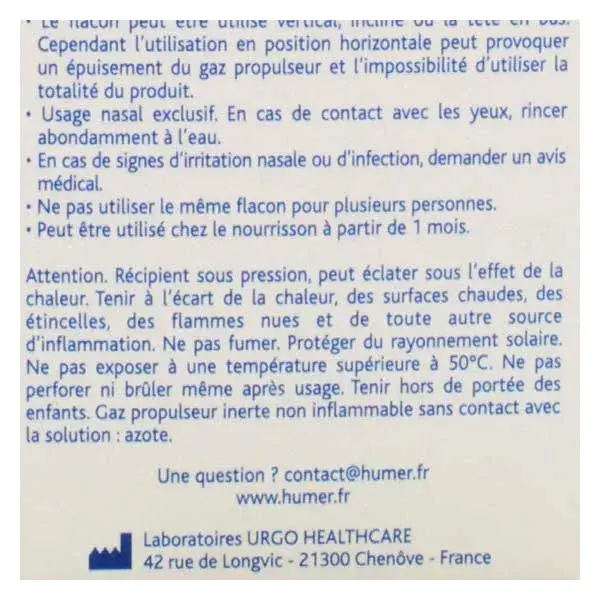 Humer Hygiène du Nez Solution Saline dès 1 mois Spray 100ml