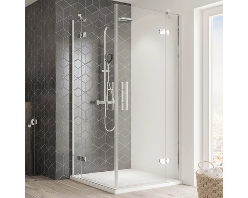 Hoek-instapdeur, 4-delig, Breuer Avanta 80x80 cm, helder glas, chroom profiel