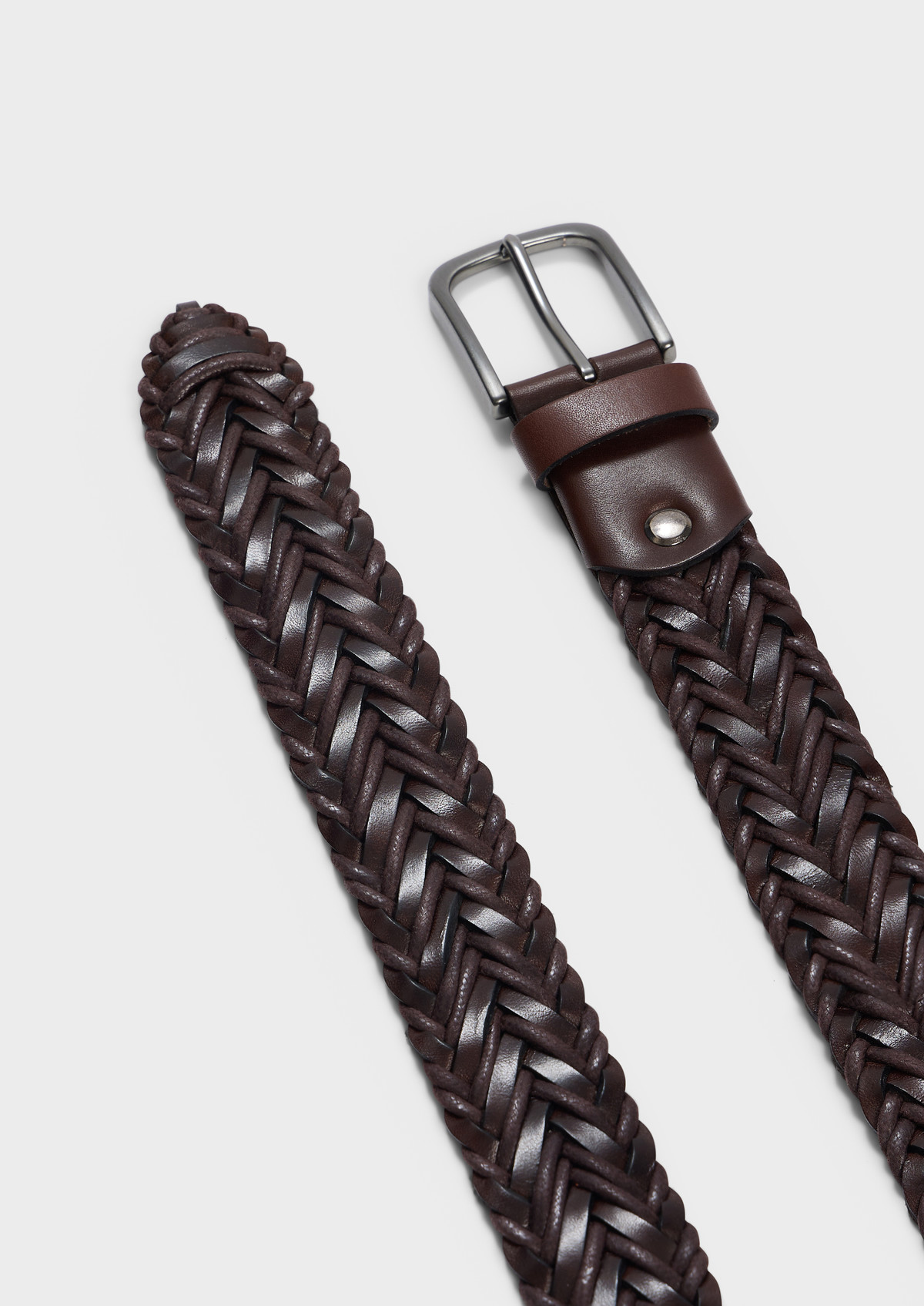 Ceinture tressée en cuir marron
