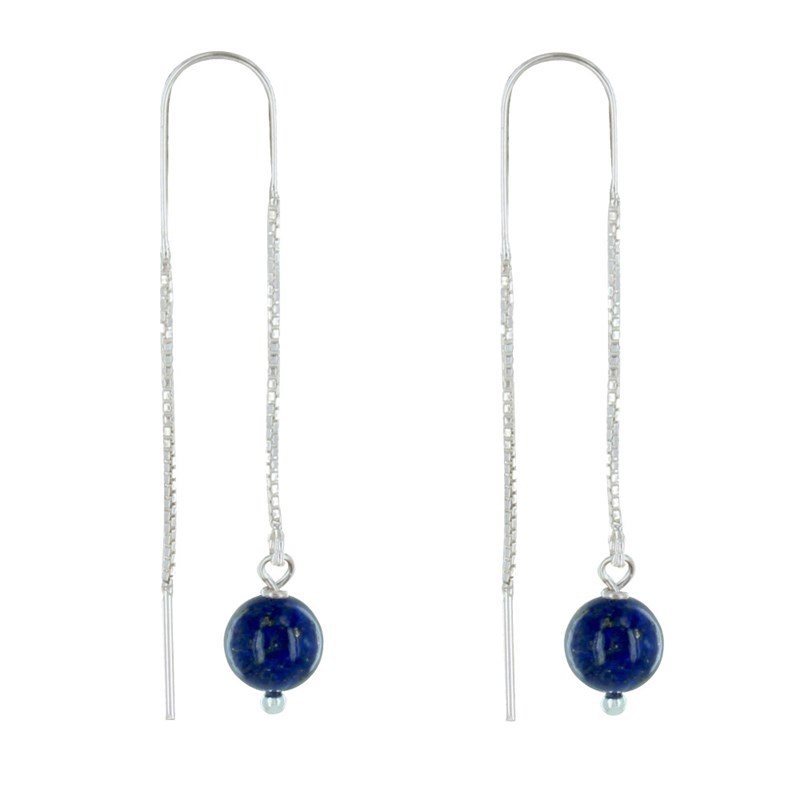 Boucles d'Oreilles Chainette Argent et Perles de Lapis Lazuli