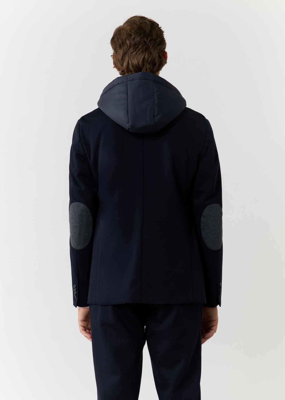 Veste coordonnable Regular en coton mélangé uni bleu marine à capuche amovible