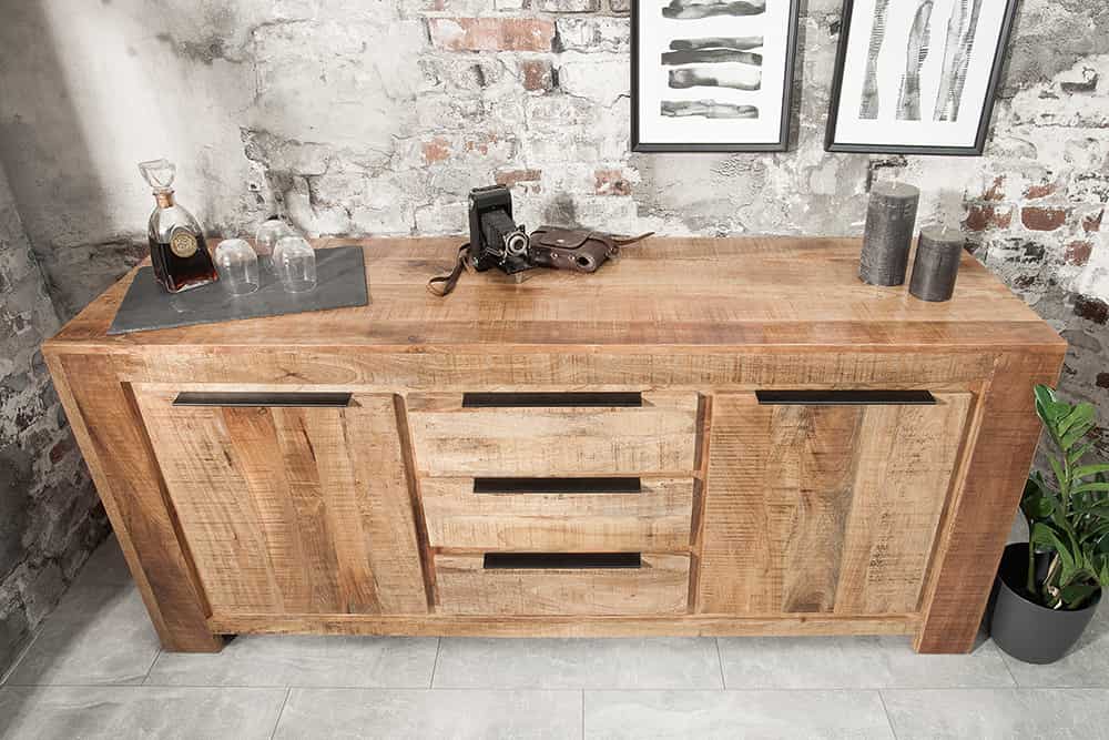 Massives Sideboard IRON CRAFT 175cm Mangoholz Kommode mit Schubladen Handarbeit