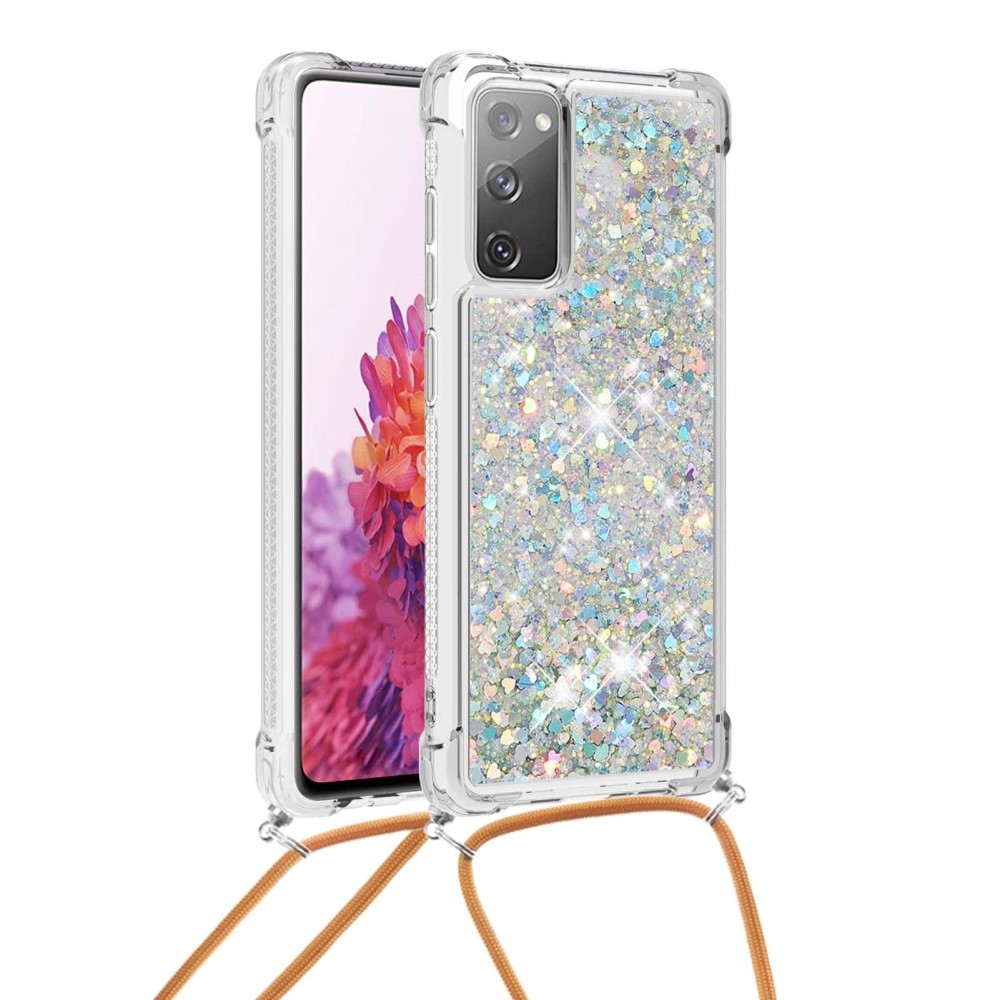 Samsung Galaxy S20 FE / S20 FE 5G Necklace Gummi Hülle Liquid Glitzer   Handykette (130cm) - Braun / Silber