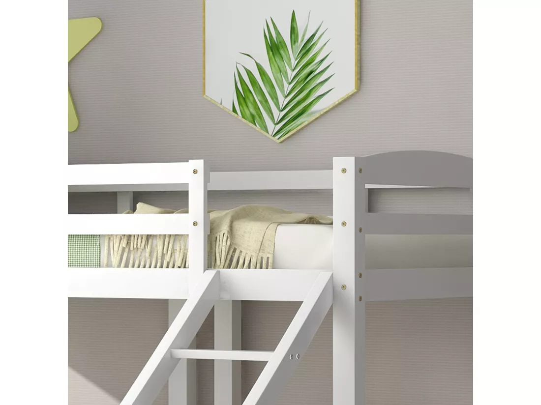 Lit superposé triple avec sommier à lattes - 90x200cm - en bois massif - Blanc