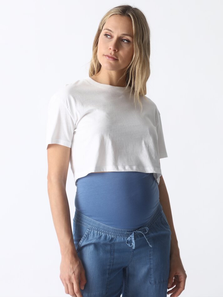 Calça jeans jogger leve para gestantes - Índigo