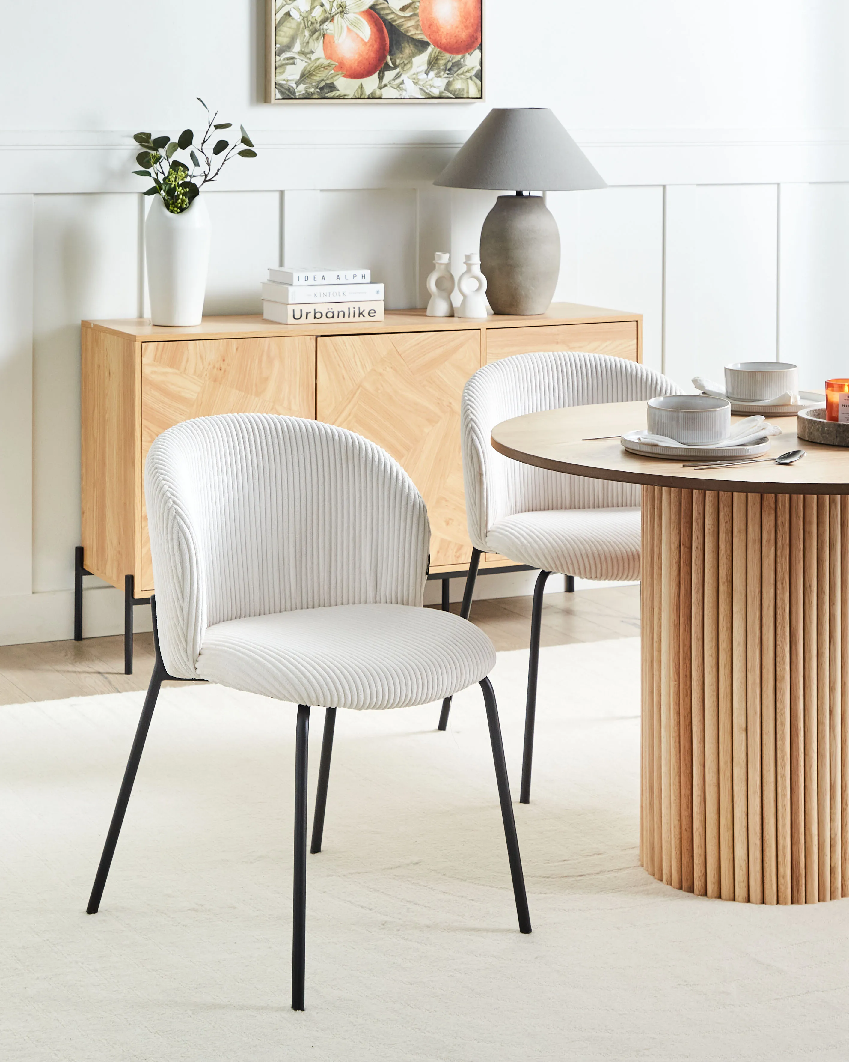 Set van 2 eetkamerstoelen MILES Corduroy Gebroken wit