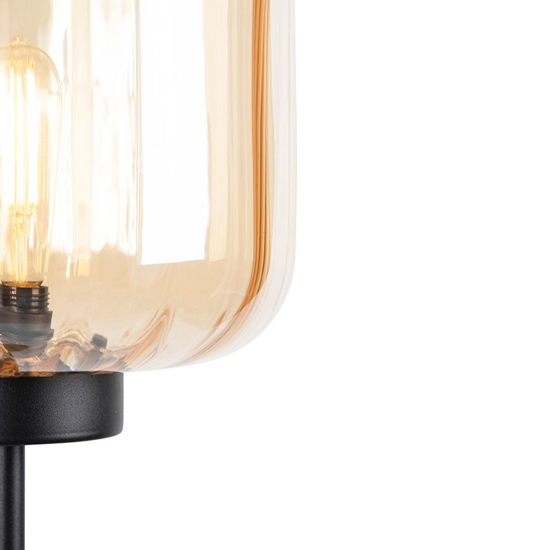 Design vloerlamp zwart met amber glas - Qara