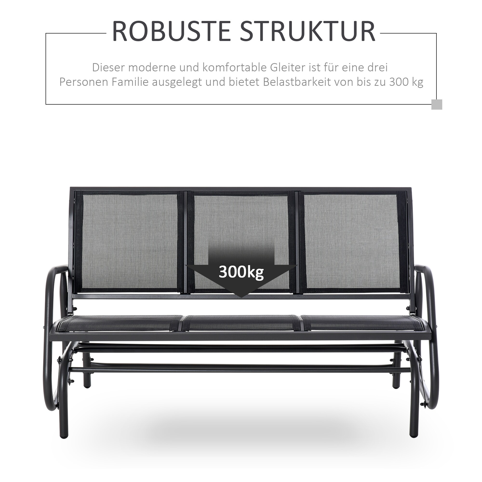 Outsunny Schaukelbank 3-Sitzer schwarz 151 x 75 x 85 cm (LxBxH)
