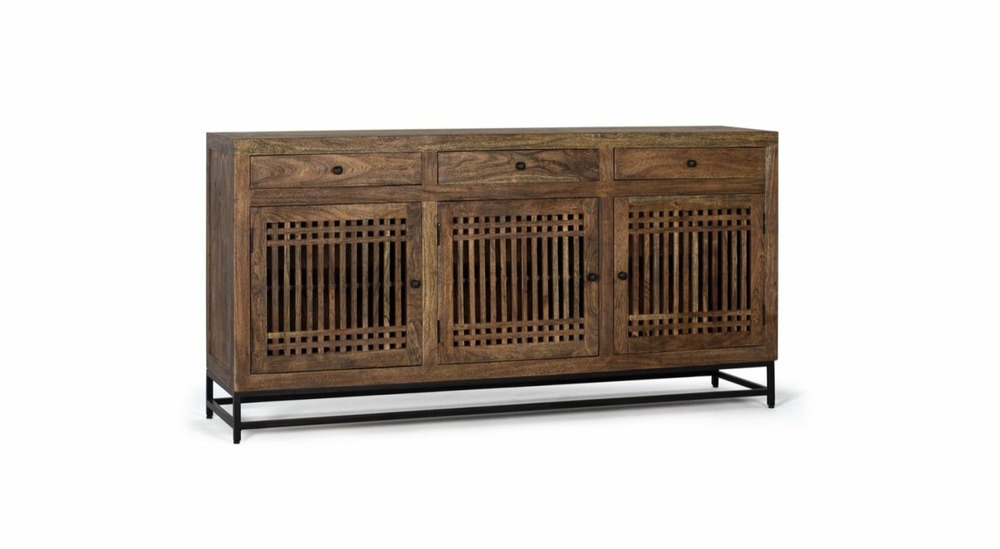 Bahut 3 tiroirs bois, métal marron 180x45x90cm - bois-métal