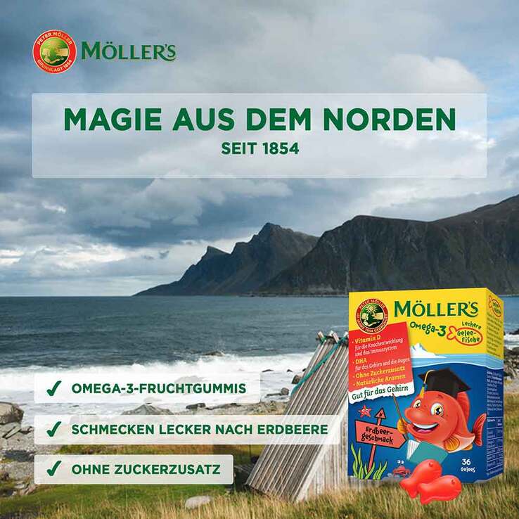 Möller`s Omega-3 Gelee Fisch Erdbeere Kautabletten, 36 St