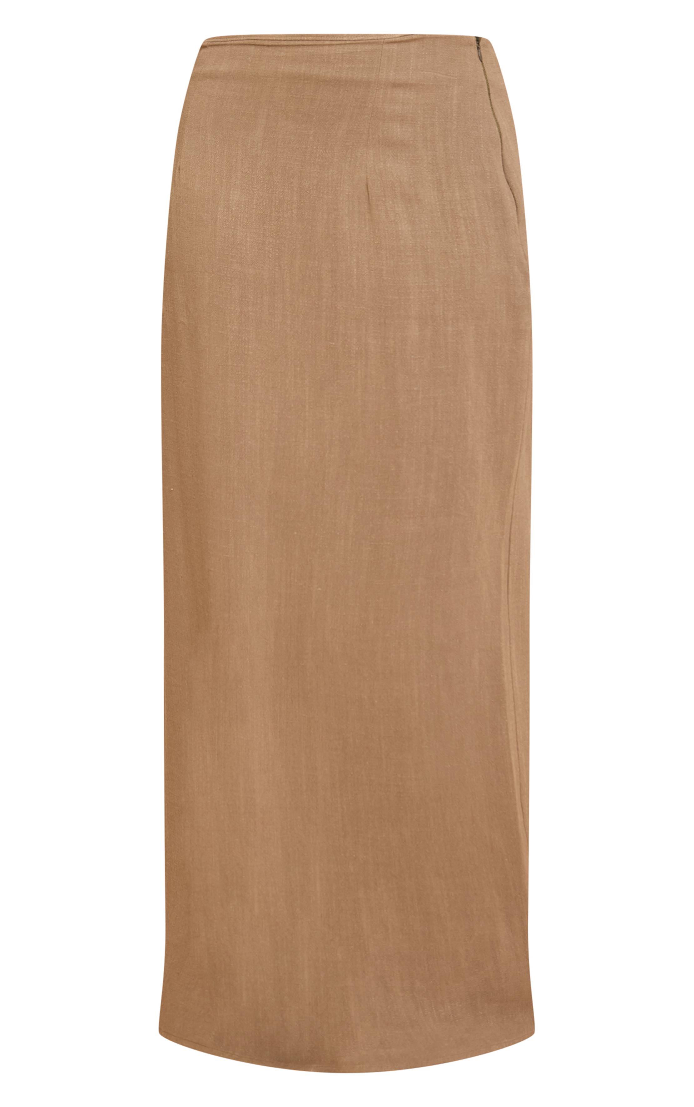 Kaki Jupe Longue Taille Mi-haute Fluide Texturée