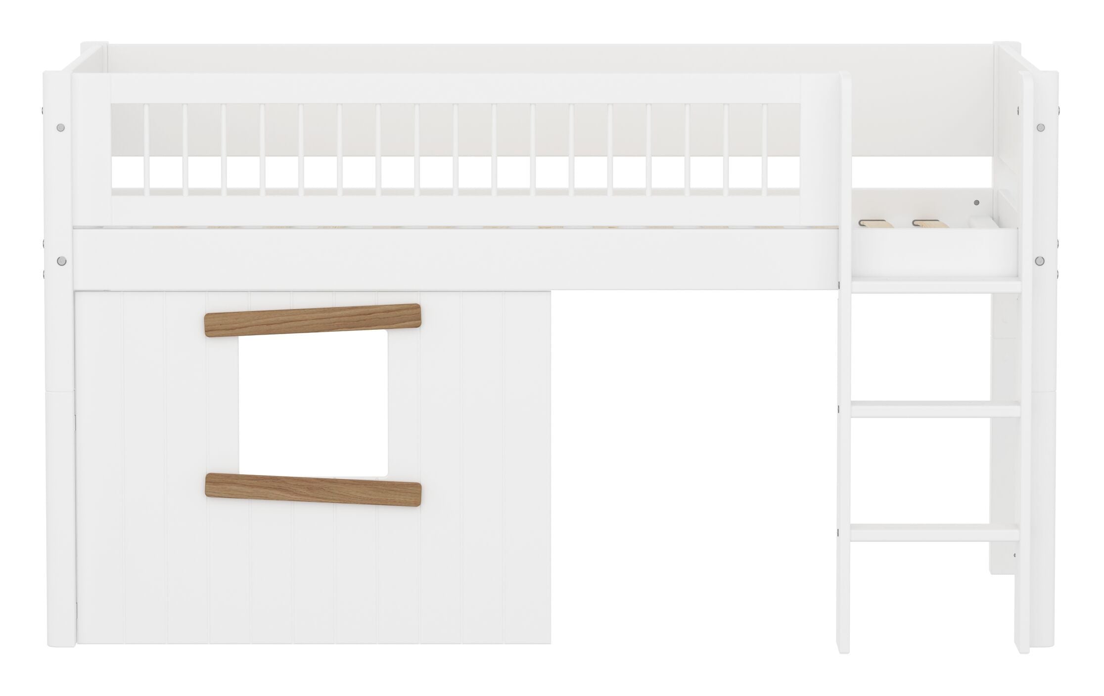Flexa WHITE Halbhochbett mit Baumhaus - Weiss / B: 109.0 cm x T: 210.0 cm x H: 120.0 cm