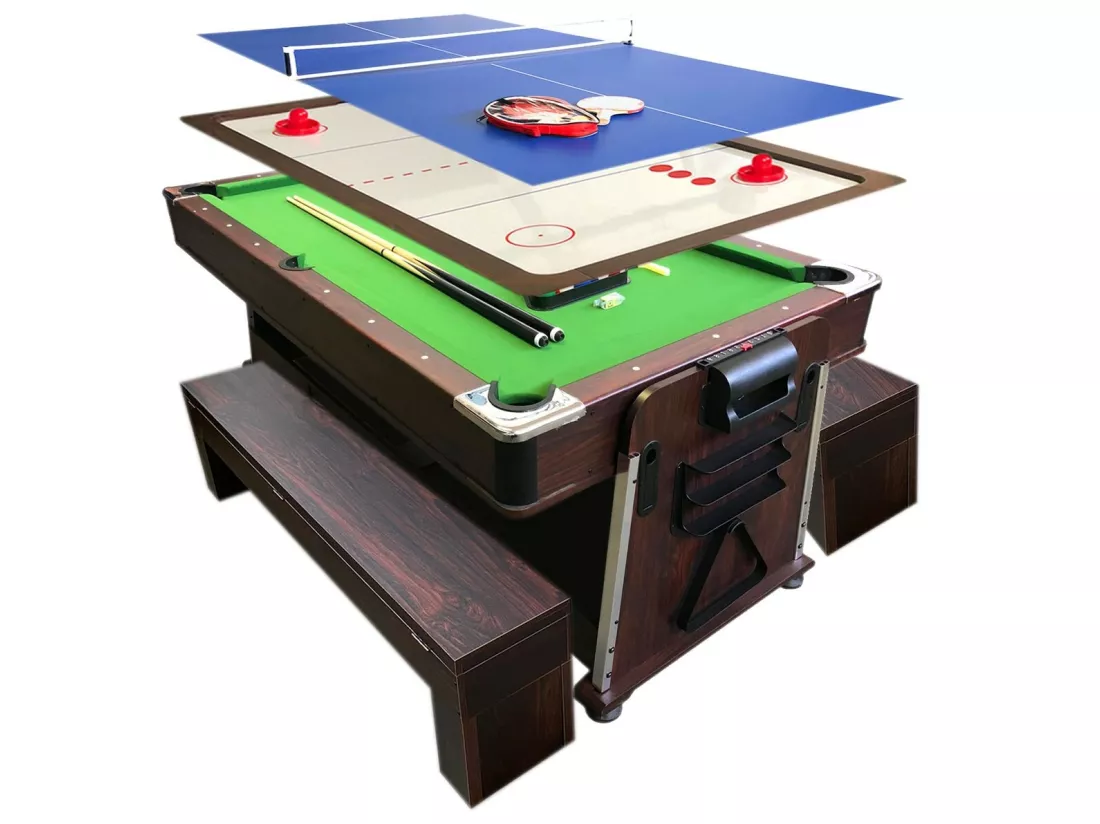 Table de Billard 7 pieds Multi-jeux vert Air Hockey + Table de Tennis – Stark avec Bancs