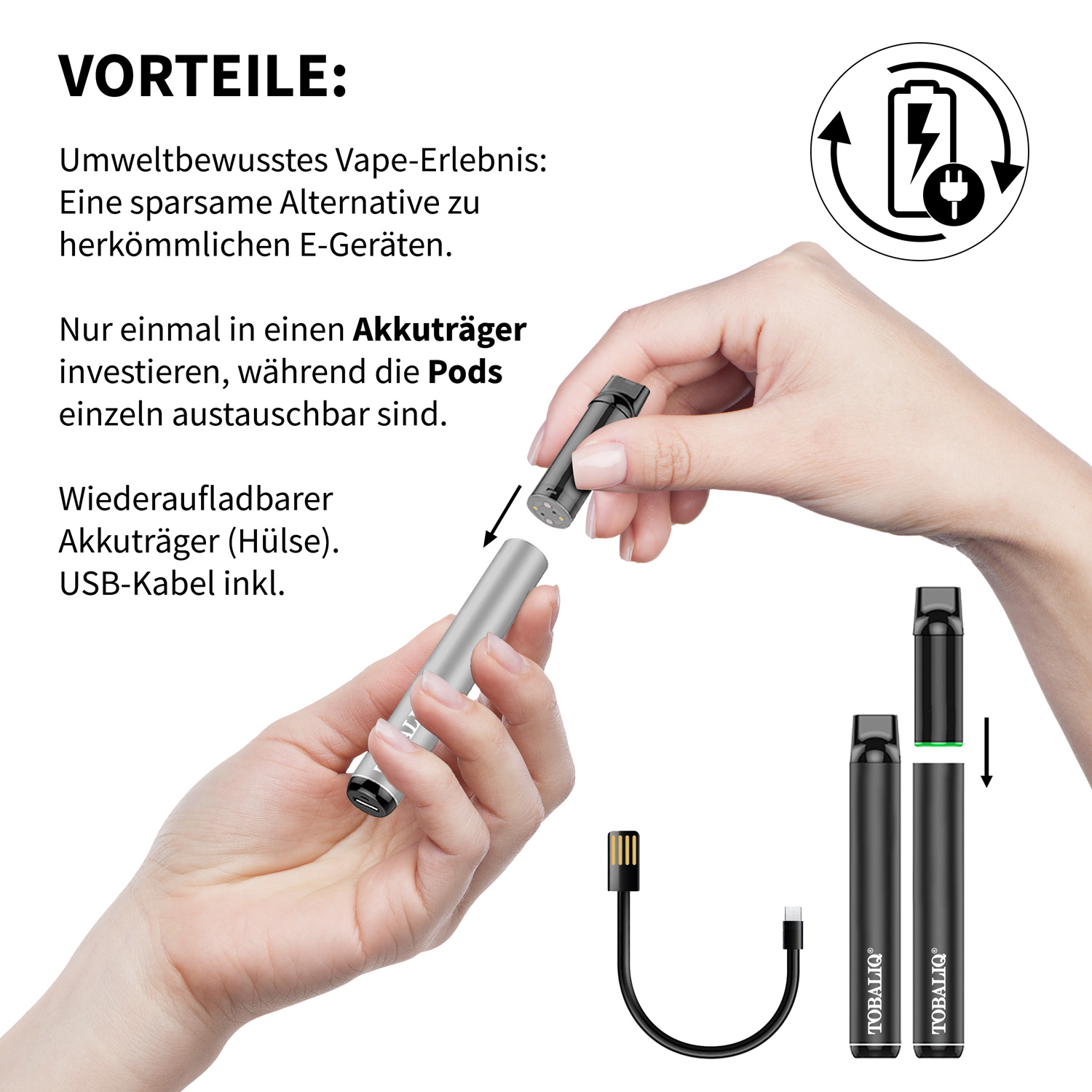 TOBALIQ MyPod Basis Akkuträger, inkl. USB-Ladekabel – Midnight Black MHD:31.5.25