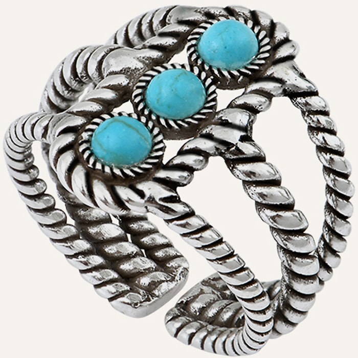 Bague ajustable Arizona - Métal argenté & howlite