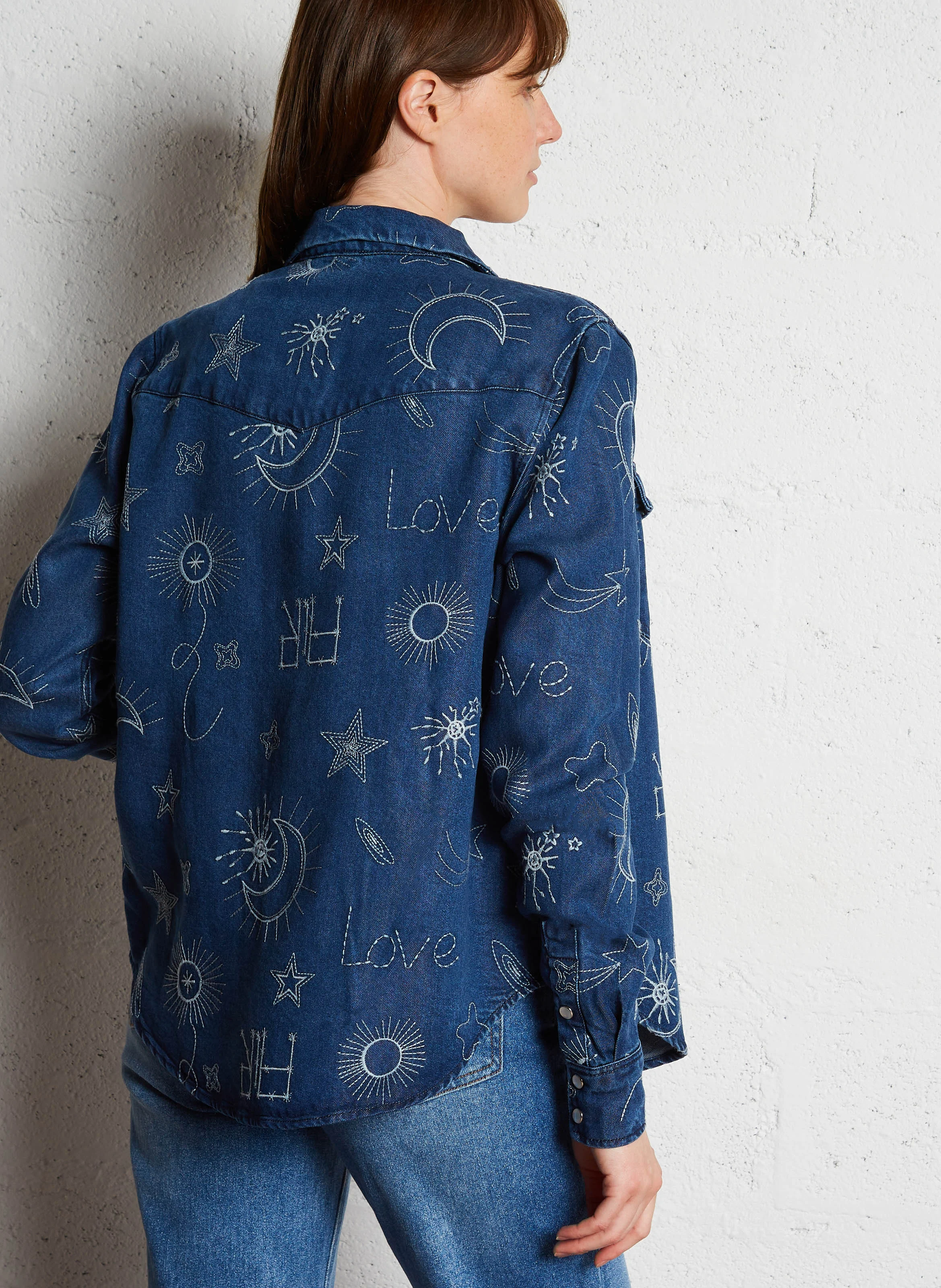 CABANA - Chemise col classique droite en denim | Bleu