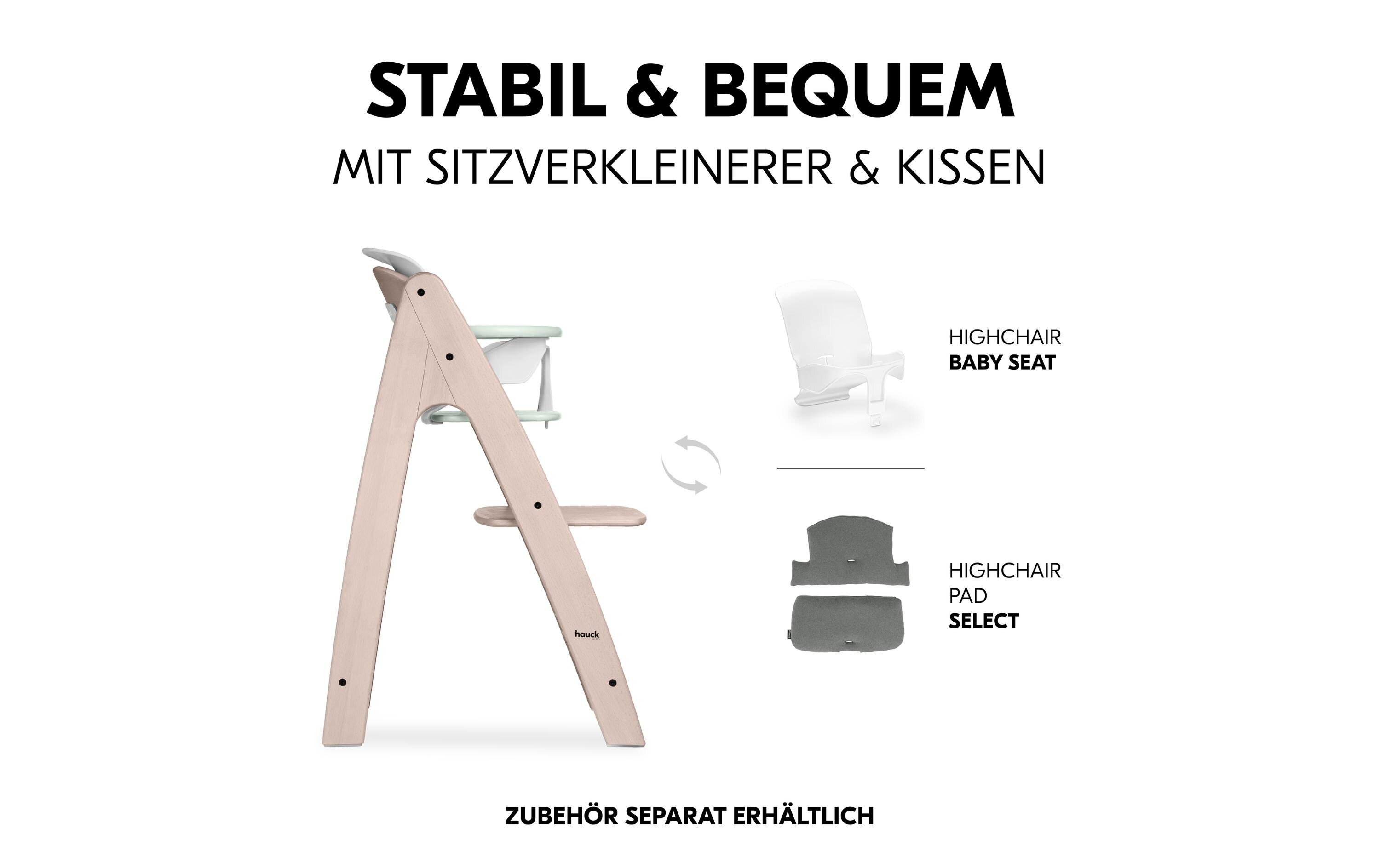 Hochstuhl Arketa N Play Whitewashed-mint<br>Stilvoller Holzhochstuhl mit Play Tray im Set