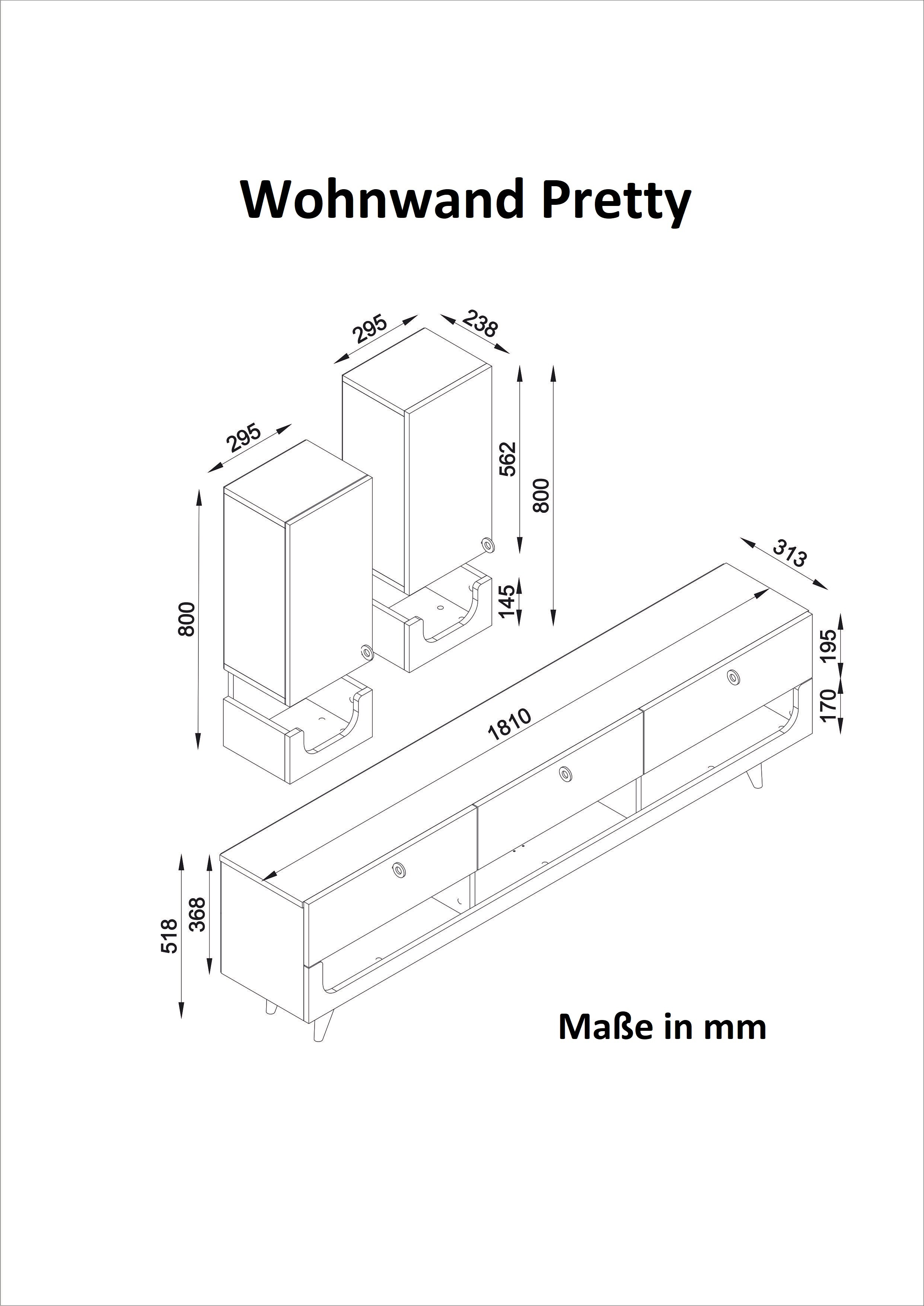 Wohnwand Pretty Weiß Walnuss