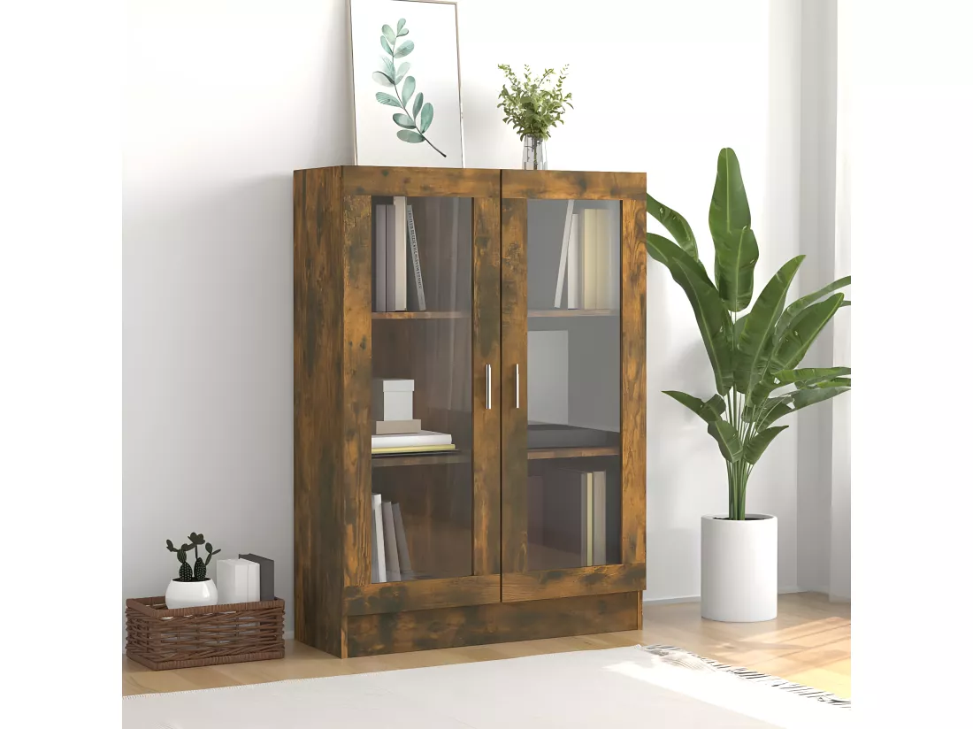 Armoire à vitrine Chêne fumé 82,5x30,5x115 cm Bois d'ingénierie