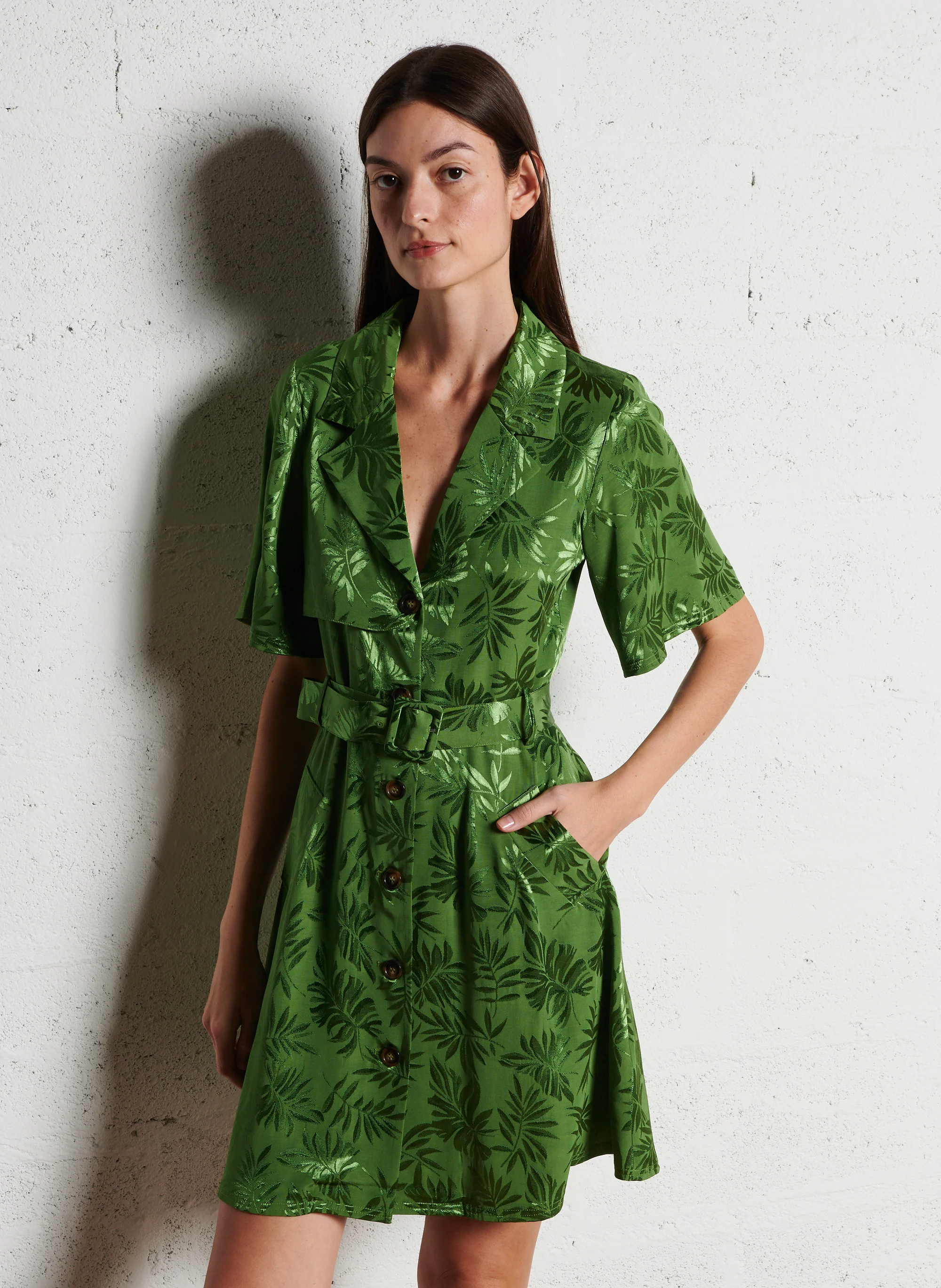 THANA - Robe chemise en jacquard | Vert