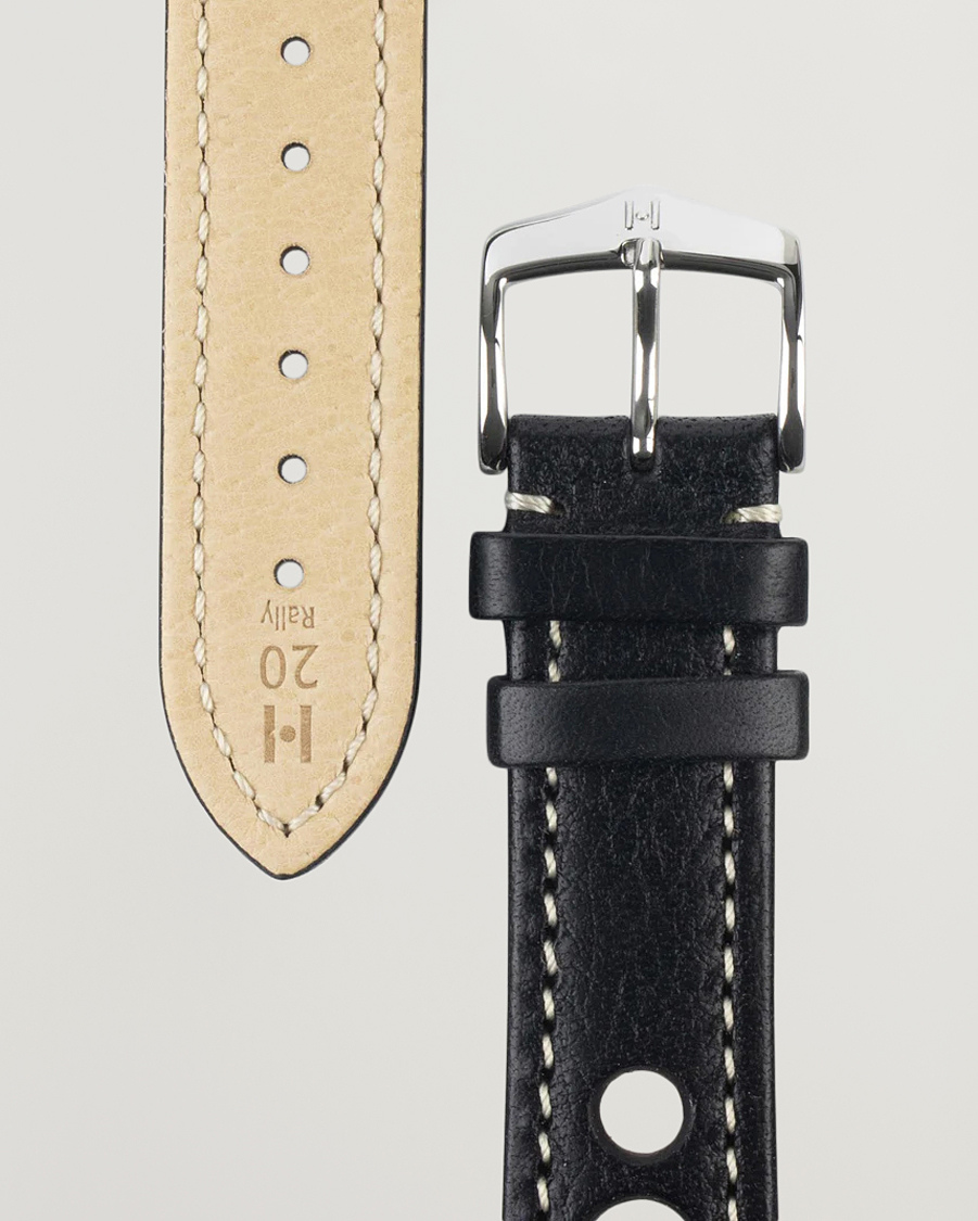 HIRSCH Rally Natural Leather Racing Watch Strap Black