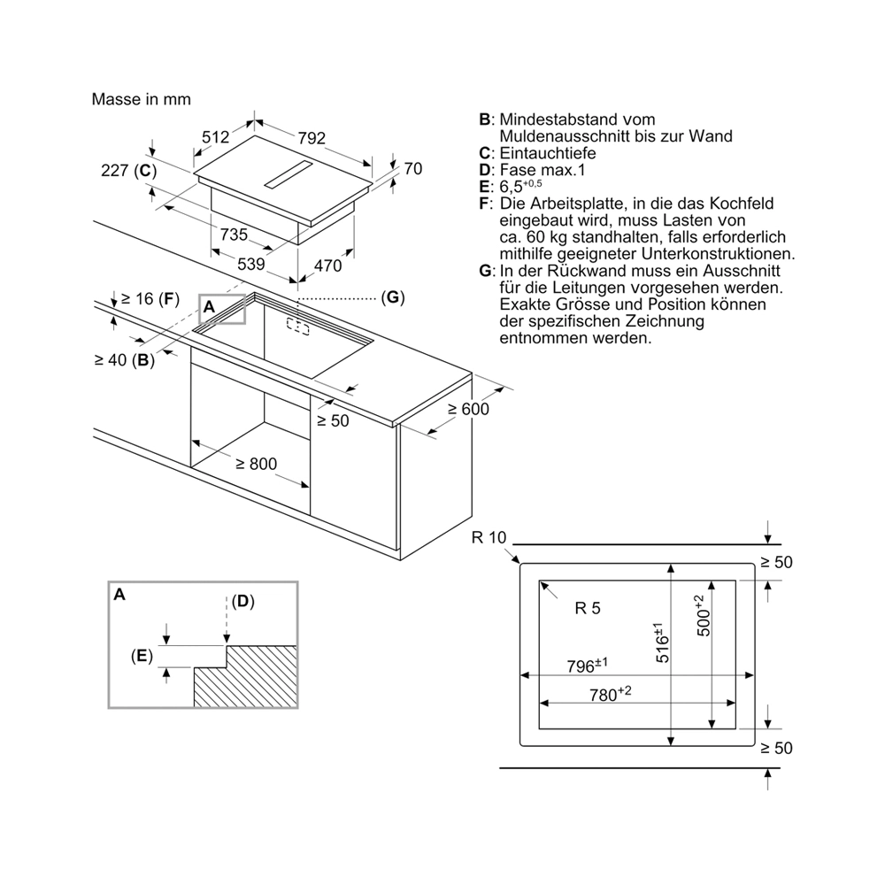 Bosch PXX801D67E Induktionskochfeld flächenbündig mit integriertem Dunstabzug 80cm