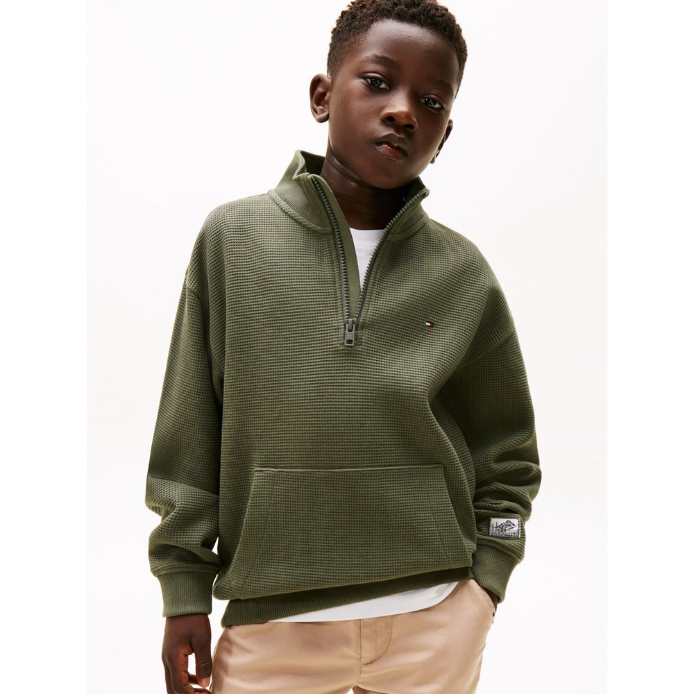 Køb Tommy Hilfiger Pewter Green Texture Half Zip Sweatshirt