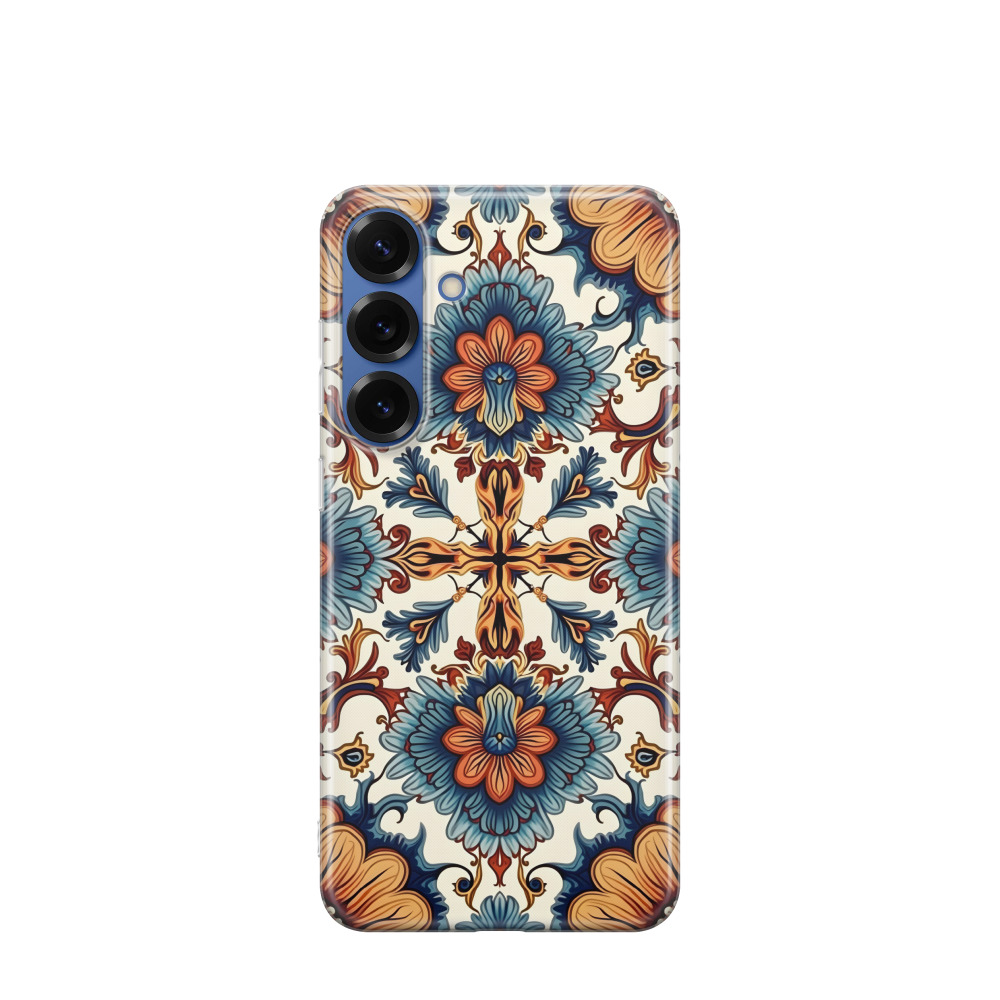 Samsung Galaxy S25 Plus Gummi Hülle Majolika Blütenzauber - Braun